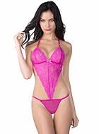 Halter lace teddy with g-string back
